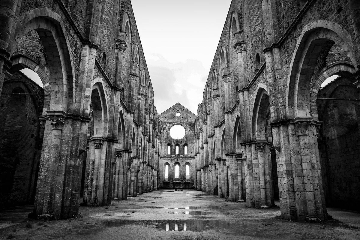 арка, архитектура, колонны, черно белые