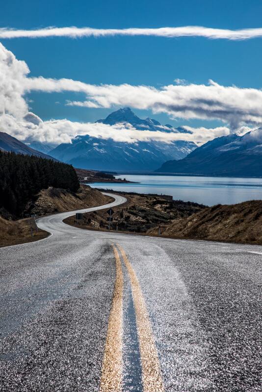 дорога, асфальт, горы, небо