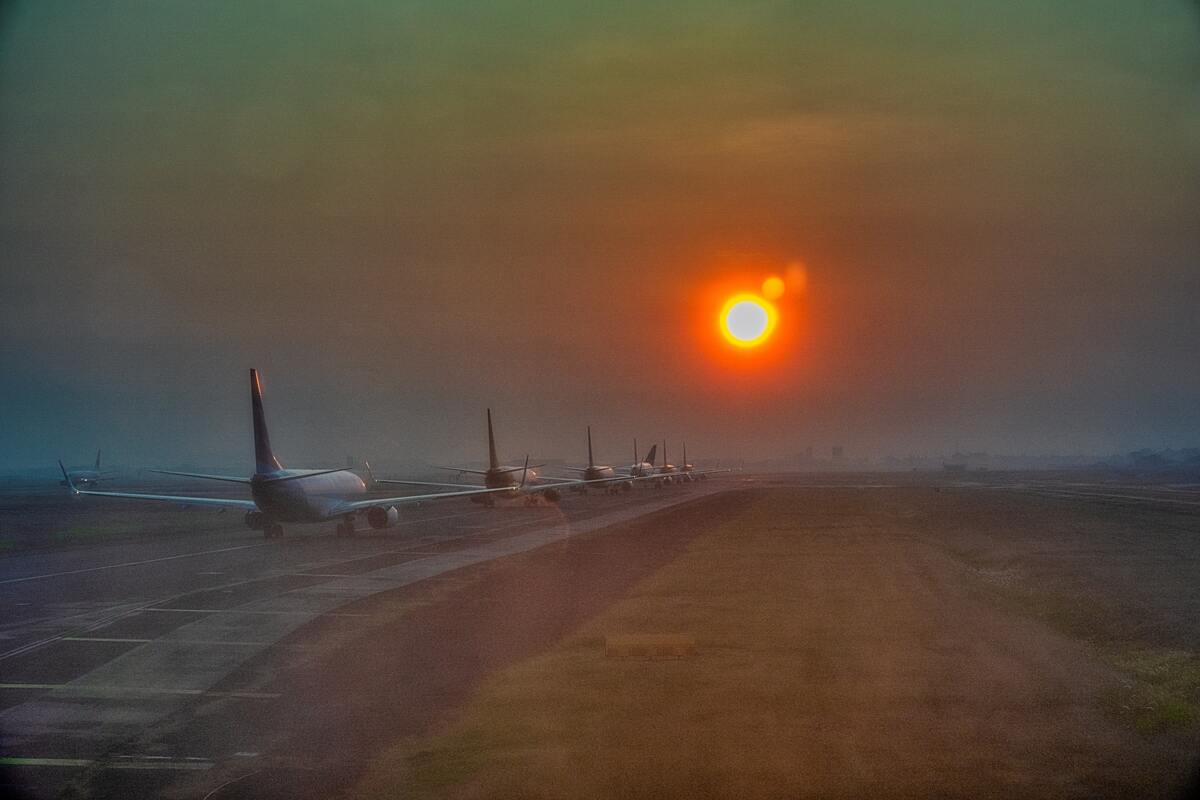 самолет, авиация, взлетная полоса, закат