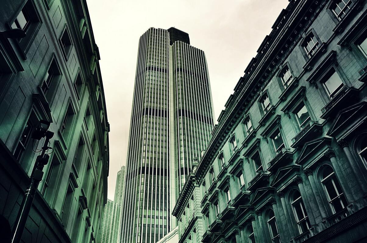 город, строение, архитектура, небоскребы, вид снизу, черно белые, здание