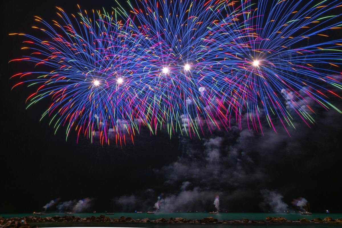 фейерверк, салют, ночь, искра