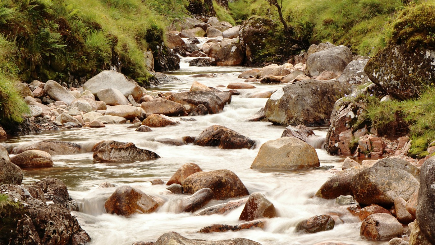 река, природа, камни, мох, вода, 3д, 3d, горная река