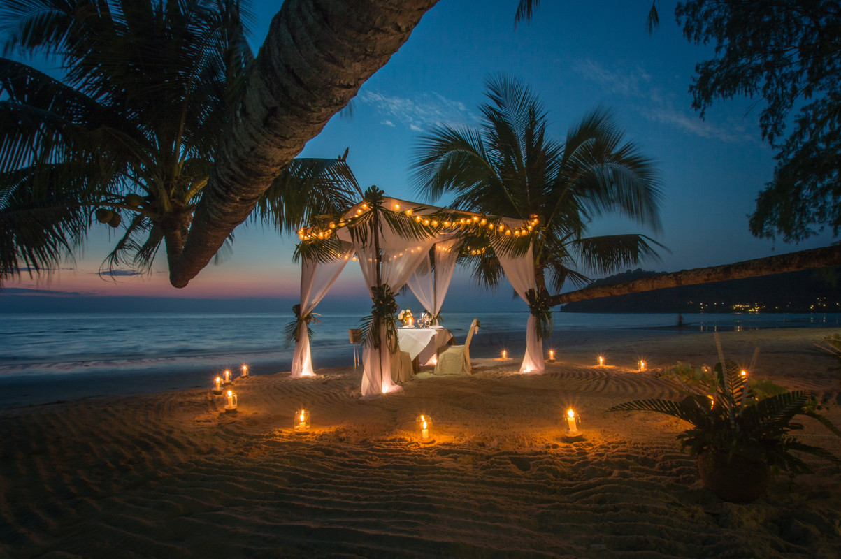 пляж, пальмы, море, свечи, песок, беседка