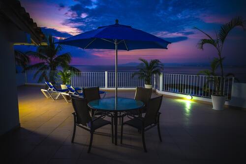 балкон, терраса, море, океан, пальмы