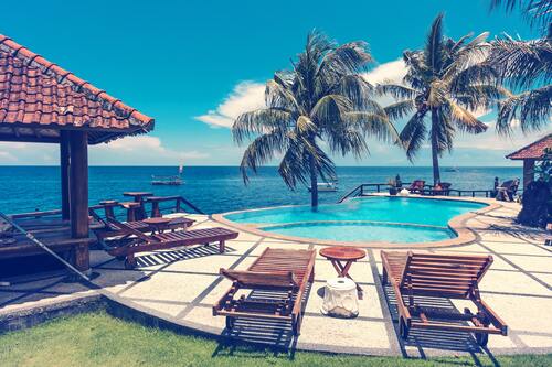 пляж, бассейн, пальмы, вода, беседка