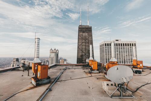 город, мегаполис, небоскребы, вид с крыши