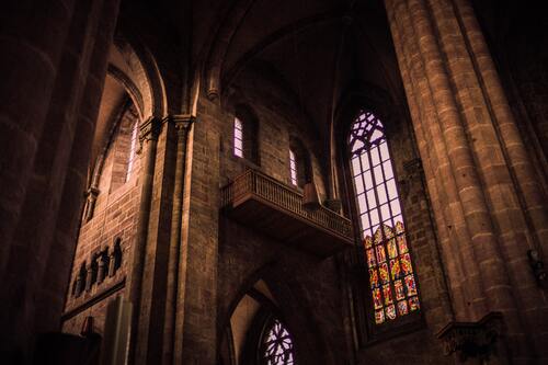 арка, аббатство, архитектура, каменная кладка, витраж, витражное окно