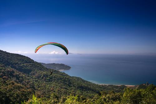 параплан, парашют, небо, море, горы