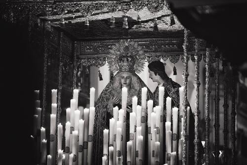 алтарь, храм, арка, архитектура, свечи, черно белые
