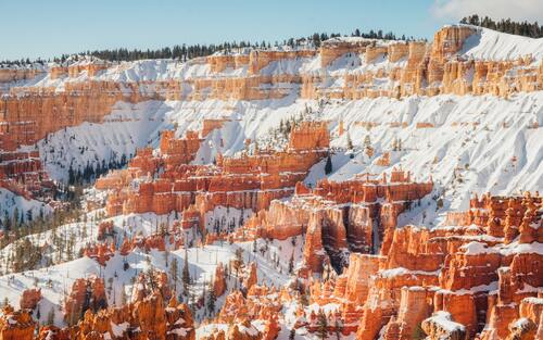 горы, скалы, каньон, снег, деревья