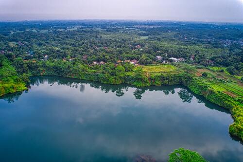 озеро, водоем, природа, деревья, лес, HD, вид с верху