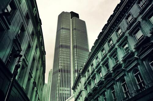 город, строение, архитектура, небоскребы, вид снизу, черно белые, здание