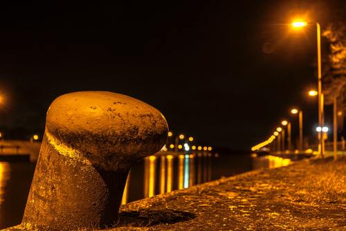 берег, пристань, ночной город, пирс