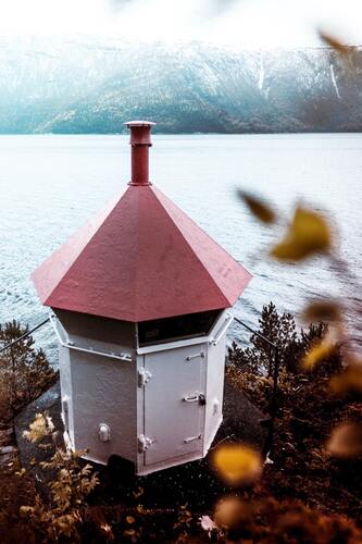 маяк, башни, небо, море, горы