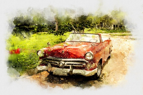 ретро автомобиль, автомобили, машины, живопись, акварель