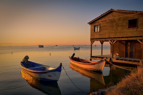 лодка, море, домик, терраса 