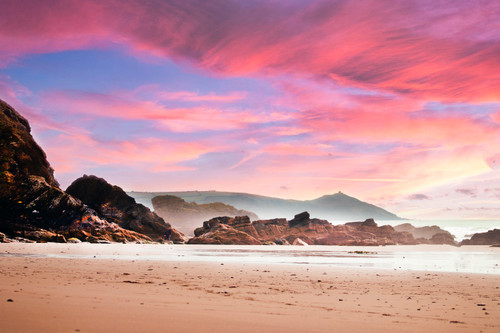 пляж, скалы, рассвет, закат, море, вода, природа